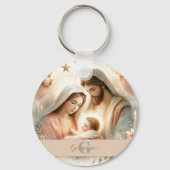 Gepersonaliseerde Bloemen Waterverf Baby Jesus Geb Sleutelhanger (Achterkant)