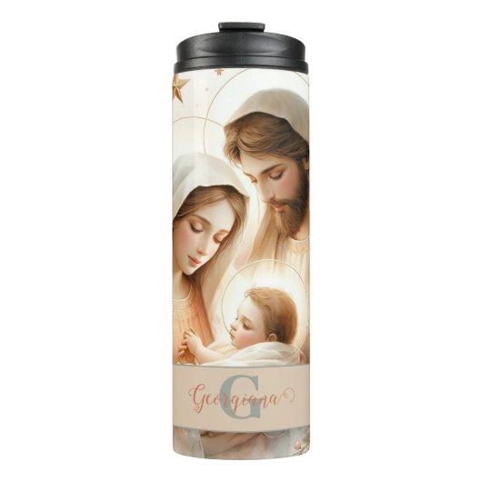 Gepersonaliseerde Bloemen Waterverf Baby Jesus Geb Thermosbeker (Voorkant)