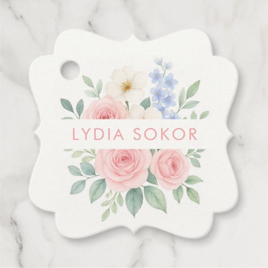 Gepersonaliseerde Bloemen Waterverf Gift Label (Voorkant)
