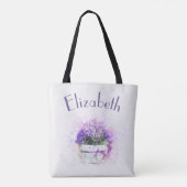 Gepersonaliseerde Bloemen Waterverf Paarse Lila Tote Bag (Achterkant)