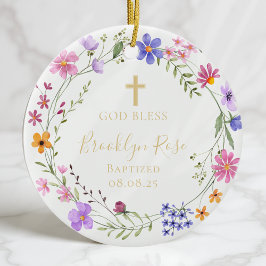 Gepersonaliseerde Bloemen Wildflower Doopsel Foto Keramisch Ornament