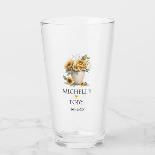 Gepersonaliseerde Bloemen Zonnebloem Passen getrou Glas (Voorkant)