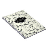 Gepersonaliseerde Bloemen Zwart-wit Patroon Notitieboek (Rechterzijde)