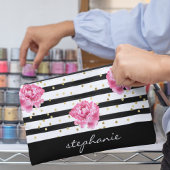 Gepersonaliseerde Bloemen Zwarte Streep Cosmetisch Etui