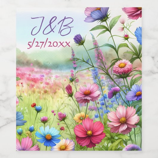 Gepersonaliseerde bloemenbruiloft gepersonaliseerd wijn etiket (Enkel label)