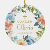 Gepersonaliseerde Bloemendoop Krans God Bless Keramisch Ornament (Voorkant)