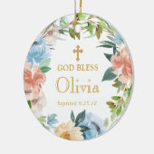 Gepersonaliseerde Bloemendoop Krans God Bless Keramisch Ornament (Links)