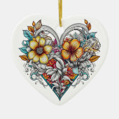 Gepersonaliseerde bloemenhart met sentimentele boo keramisch ornament (Voorkant)