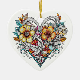 Gepersonaliseerde bloemenhart met sentimentele boo keramisch ornament