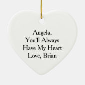 Gepersonaliseerde bloemenhart met sentimentele boo keramisch ornament (Achterkant)