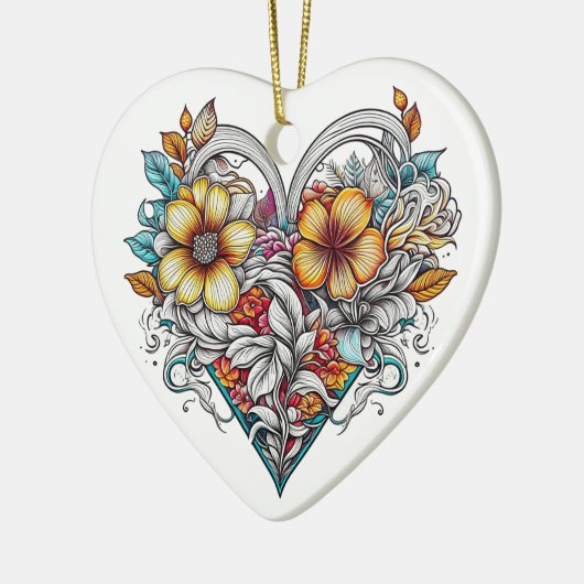 Gepersonaliseerde bloemenhart met sentimentele boo keramisch ornament (Links)