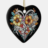 Gepersonaliseerde bloemenhart met sentimentele boo keramisch ornament (Rechts)