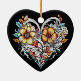 Gepersonaliseerde bloemenhart met sentimentele boo keramisch ornament