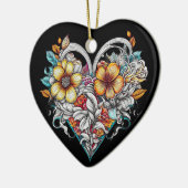 Gepersonaliseerde bloemenhart met sentimentele boo keramisch ornament (Links)