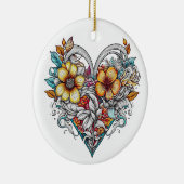 Gepersonaliseerde bloemenhart met sentimentele boo keramisch ornament (Rechts)