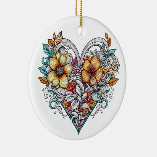 Gepersonaliseerde bloemenhart met sentimentele boo keramisch ornament (Rechts)