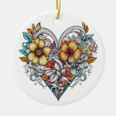 Gepersonaliseerde bloemenhart met sentimentele boo keramisch ornament (Voorkant)