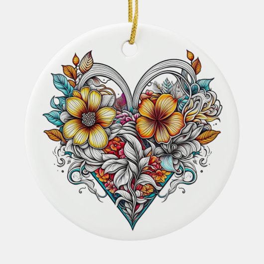 Gepersonaliseerde bloemenhart met sentimentele boo keramisch ornament (Voorkant)
