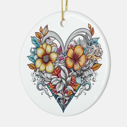 Gepersonaliseerde bloemenhart met sentimentele boo keramisch ornament (Links)
