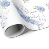 Gepersonaliseerde Bloemenhortensia bruiloft Cadeaupapier (Rol Hoek)
