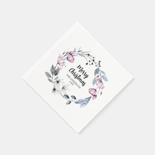 Gepersonaliseerde Bloemenkrans Kerstmis Servet (Hoek)