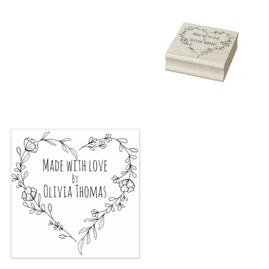 Gepersonaliseerde bloemenkrans 'Made with Love' Rubberstempel (Gestempeld)