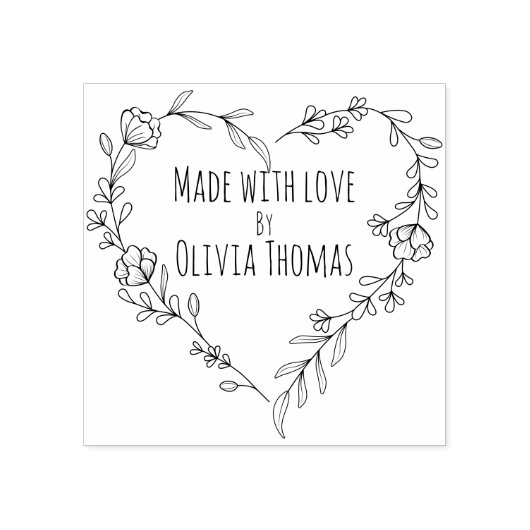 Gepersonaliseerde bloemenkrans 'Made with Love' Rubberstempel (Afrduk)