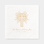 Gepersonaliseerde Bloemenkruis Gouden Folie Doop S Folie Servetten (Voorkant)