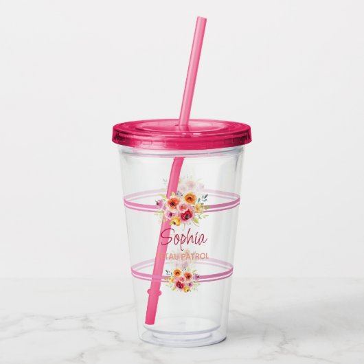 Gepersonaliseerde Bloemenmeisje bruiloft cadeau Fu Acryl Drinkbeker (Achterkant)