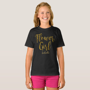 Gepersonaliseerde Bloemenmeisje Tshirt goudfolie