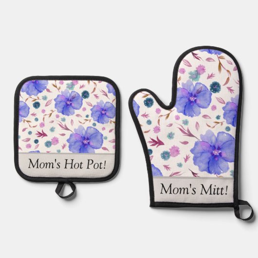 Gepersonaliseerde Bloemenoven Mitt & Pot Houder Se Ovenwant & Pannenlap Set (Voorkant)