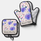 Gepersonaliseerde Bloemenoven Mitt & Pot Houder Se Ovenwant & Pannenlap Set (Voorkant / Achterkant)