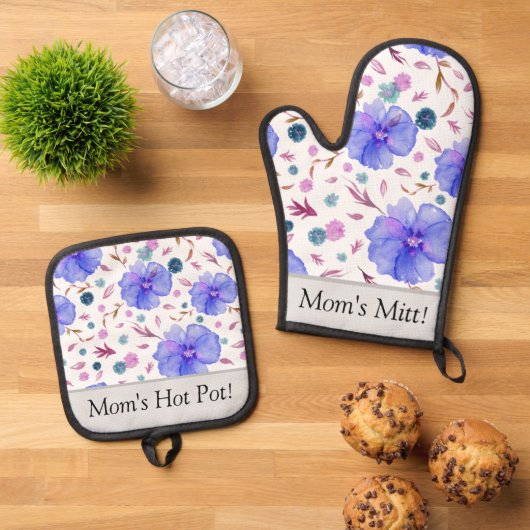Gepersonaliseerde Bloemenoven Mitt & Pot Houder Se Ovenwant & Pannenlap Set (Top down)