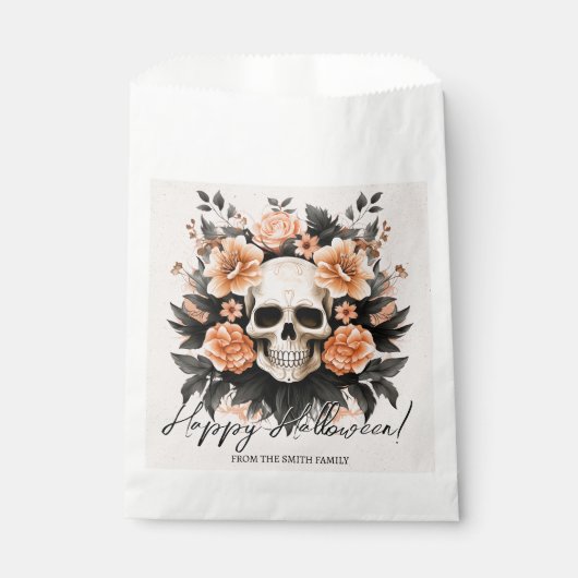 Gepersonaliseerde Bloemenschedel Halloween Bedankzakje (Voorkant)