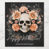 Gepersonaliseerde  Bloemenschedel Halloween Wijn Etiket (Enkel label)