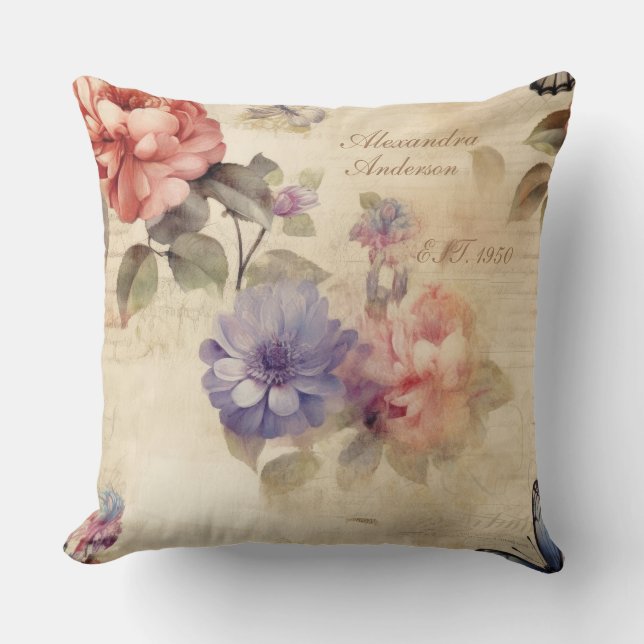 Gepersonaliseerde  bloemenwaterverf Noors Kussen (Voorkant)