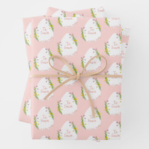 Gepersonaliseerde bloemige paaseieren roze inpakpapier vel