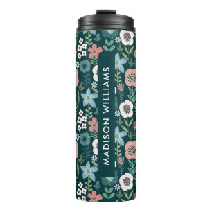Gepersonaliseerde bloemmok met naam thermosbeker