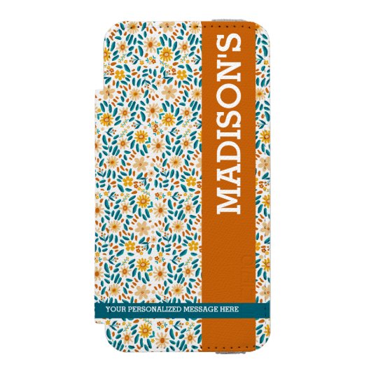 Gepersonaliseerde Bloemmonogram & Naam Incipio iPhone Portemonnee Hoesje (Voorkant Agenda)