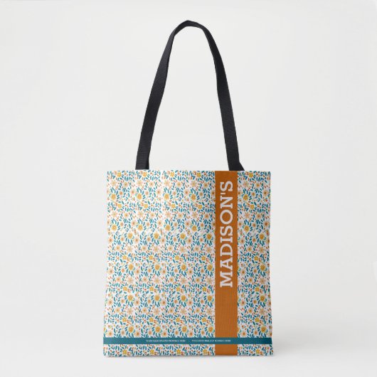 Gepersonaliseerde Bloemmonogram & Naam Tote Bag (Voorkant)