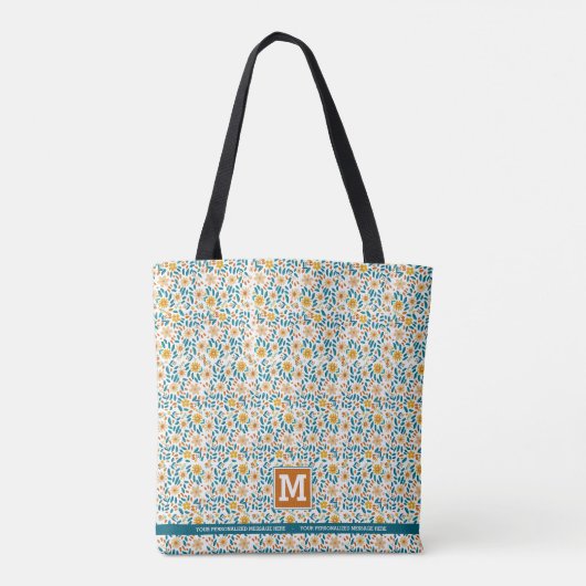 Gepersonaliseerde Bloemmonogram & Naam Tote Bag (Achterkant)