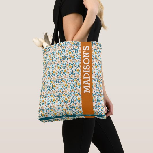 Gepersonaliseerde Bloemmonogram & Naam Tote Bag (Dichtbij)
