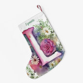 Gepersonaliseerde Bloemmonogram Rozen en madeliefj Kleine Kerstsok (Achterkant (Hangend))