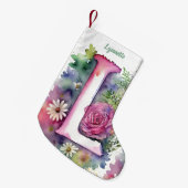 Gepersonaliseerde Bloemmonogram Rozen en madeliefj Kleine Kerstsok (Voorkant (Hangend))