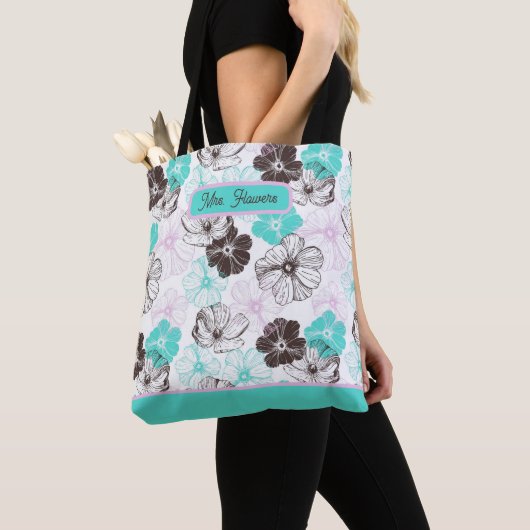 Gepersonaliseerde bloemmotief Canvas tas (Dichtbij)