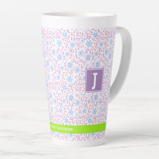Gepersonaliseerde bloemnaam & monogram latte mok (Rechterhoek)