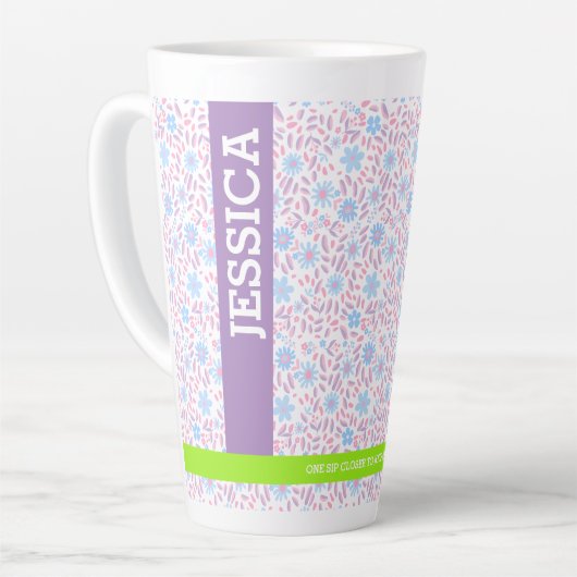 Gepersonaliseerde bloemnaam & monogram latte mok (Linkerhoek)