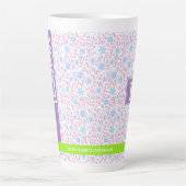 Gepersonaliseerde bloemnaam & monogram latte mok (Voorkant)