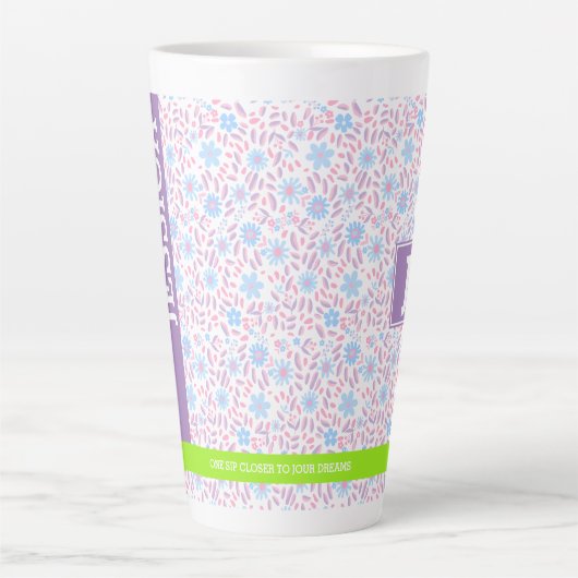 Gepersonaliseerde bloemnaam & monogram latte mok (Voorkant)