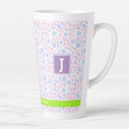 Gepersonaliseerde bloemnaam & monogram latte mok (Rechts)